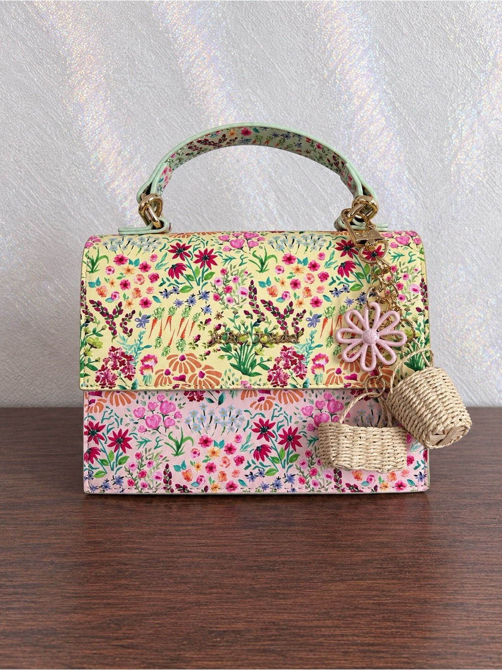 Betsey Johnson Floral Print Pink Top-Handle Crossbody Bag